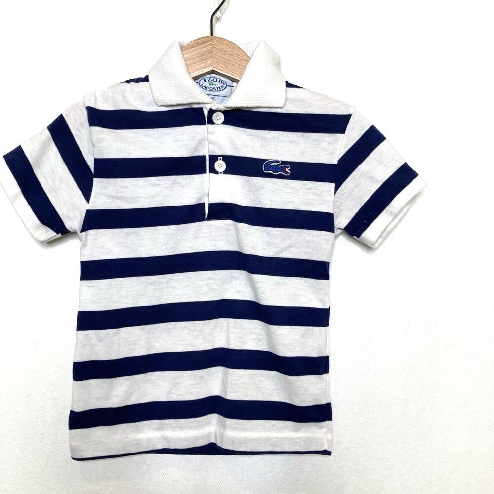 Lacoste Sport IZOD Kids Polo Shirt Vintage Youth Size 5 Tennis White Stripe VTG